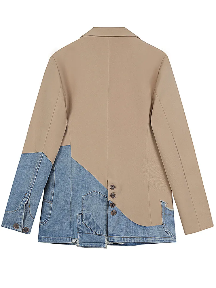 Casual Patchwork Plaid Blazer For Women Notched Collar Clothing Fashion