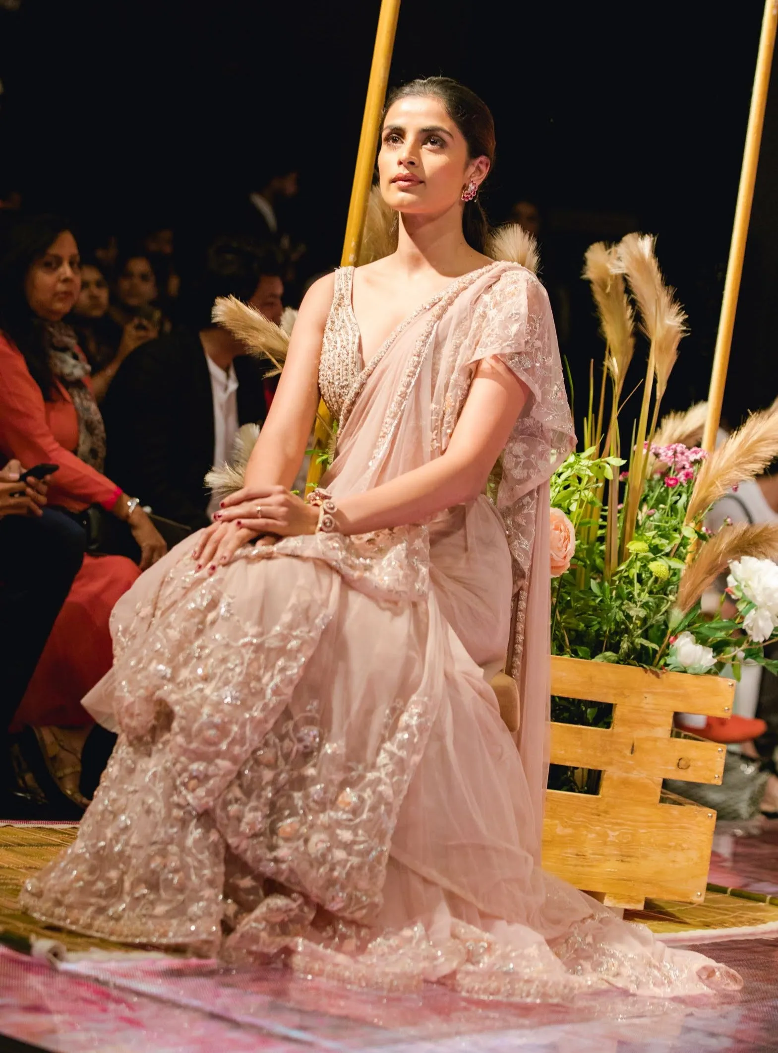 Champagne Embroidered Saree And Blouse