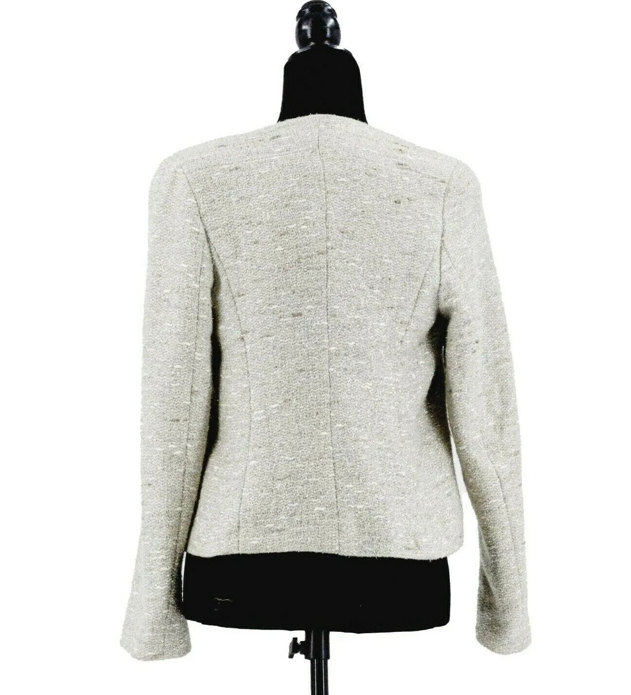 Chanel - Metallic Tweed Jacket - Grey, Silver, White - CC Buttons - Size S