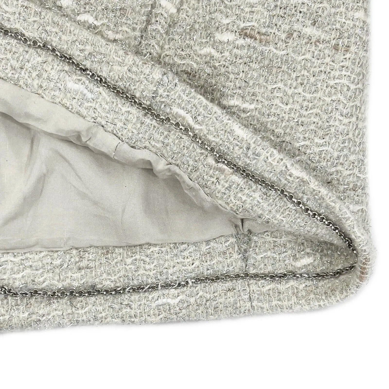 Chanel - Metallic Tweed Jacket - Grey, Silver, White - CC Buttons - Size S
