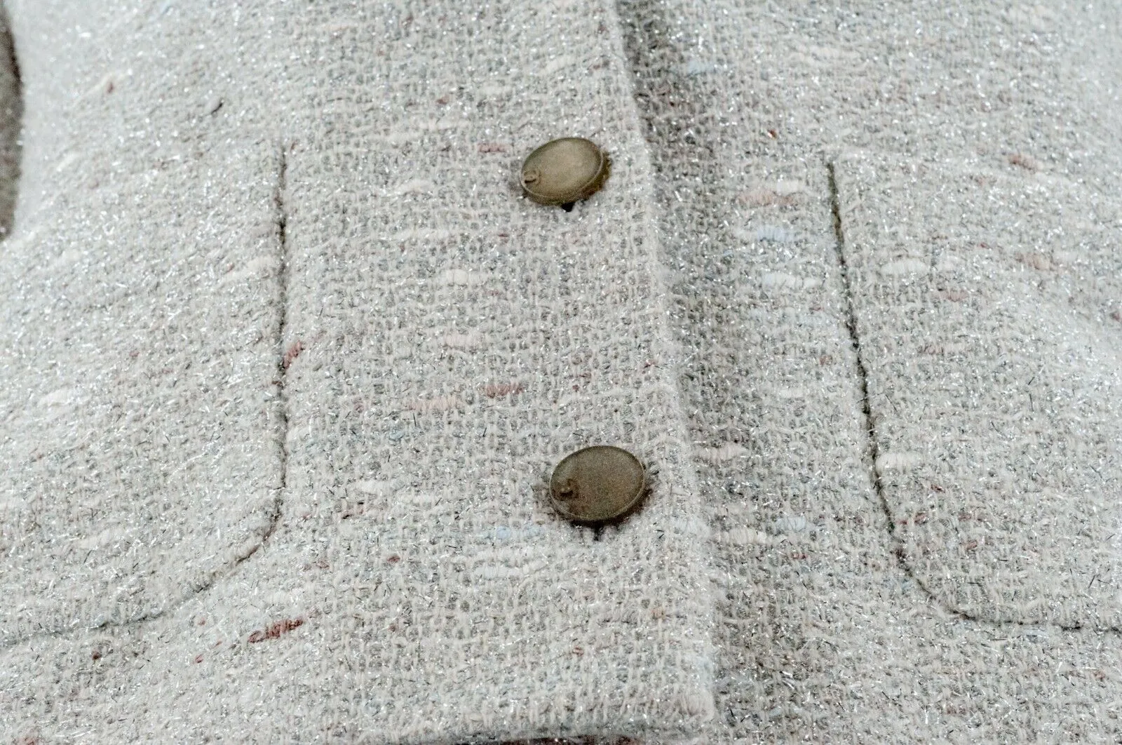 Chanel - Metallic Tweed Jacket - Grey, Silver, White - CC Buttons - Size S