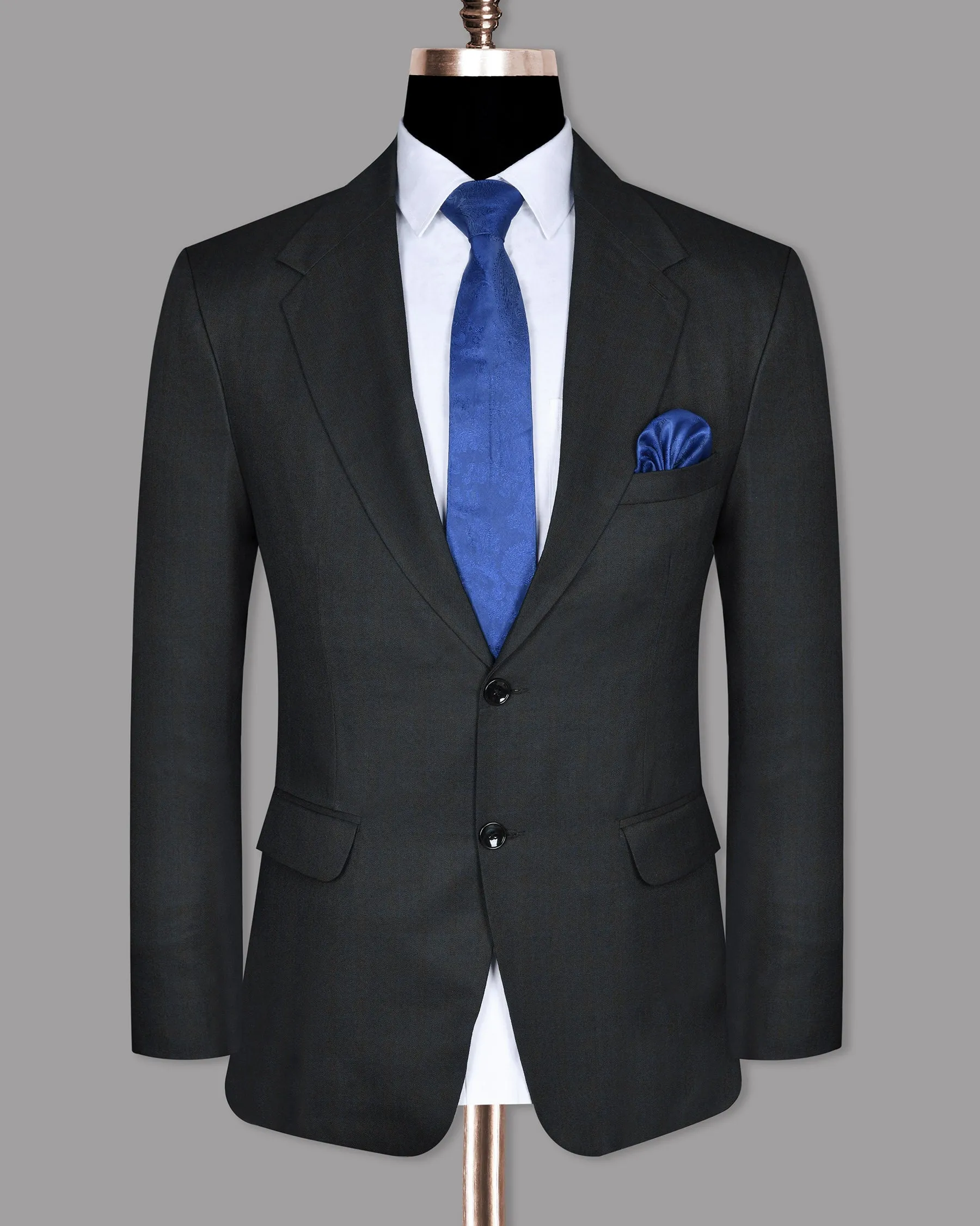 Charcoal Subtle windowpane Wool Blend Blazer