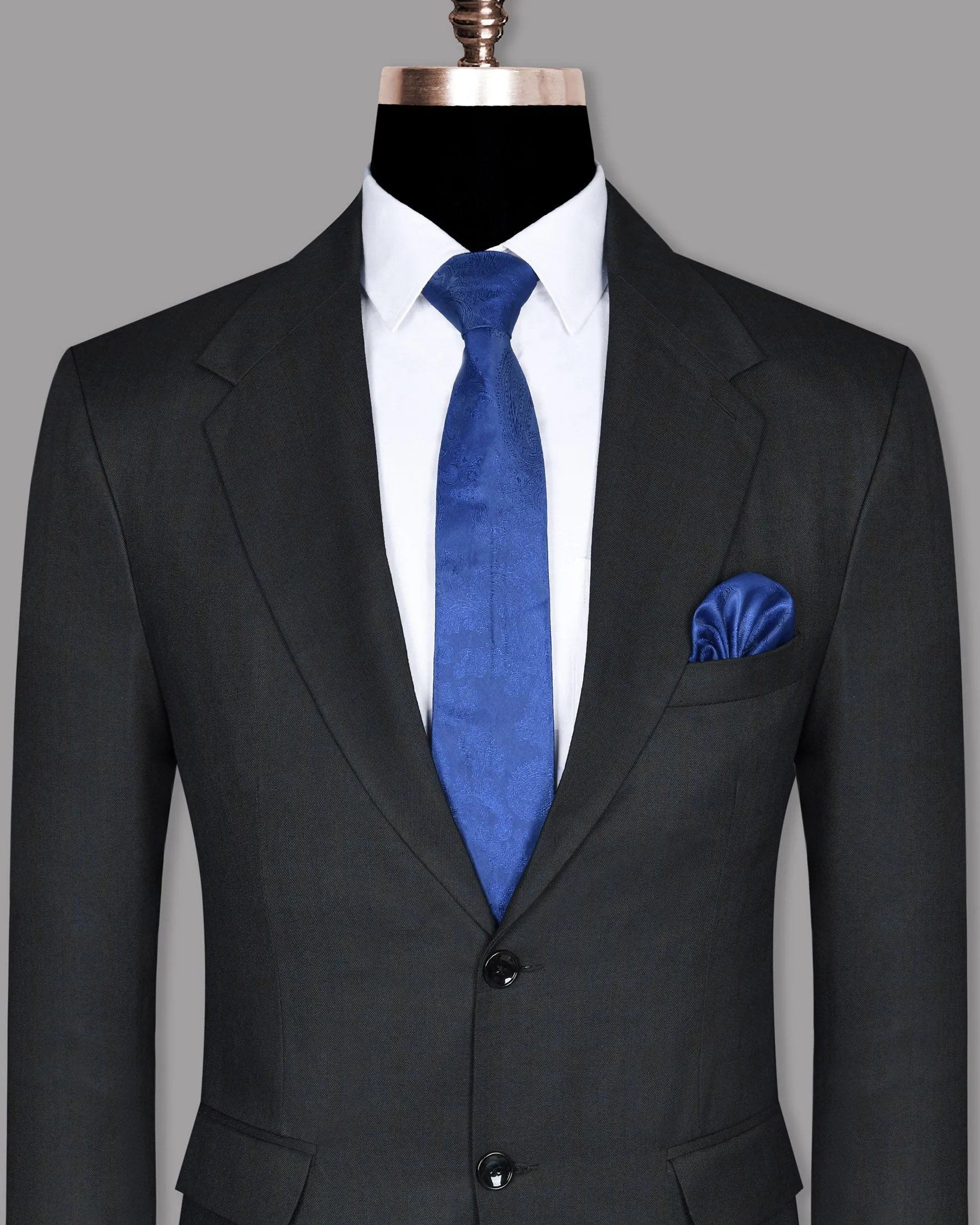 Charcoal Subtle windowpane Wool Blend Blazer