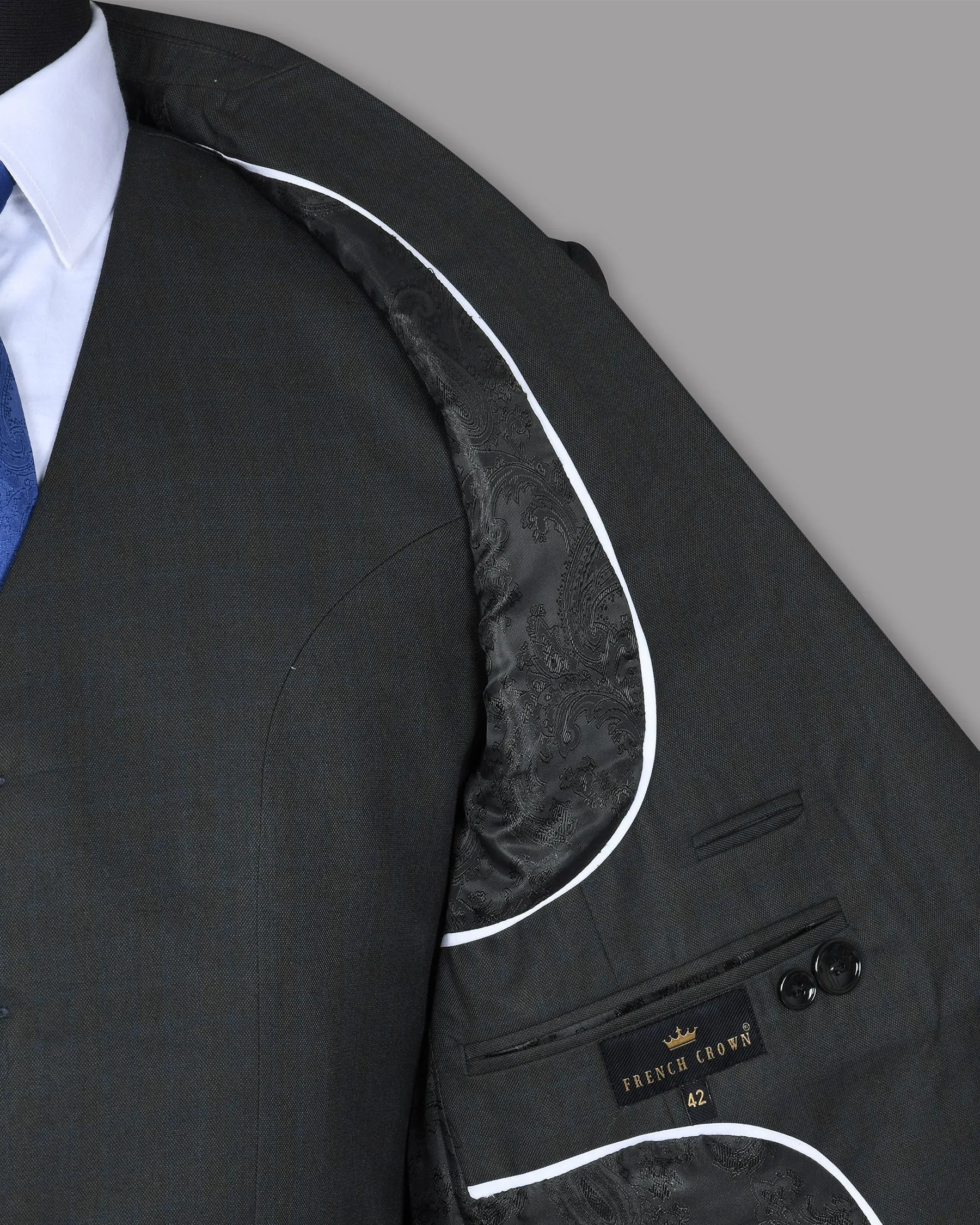 Charcoal Subtle windowpane Wool Blend Blazer