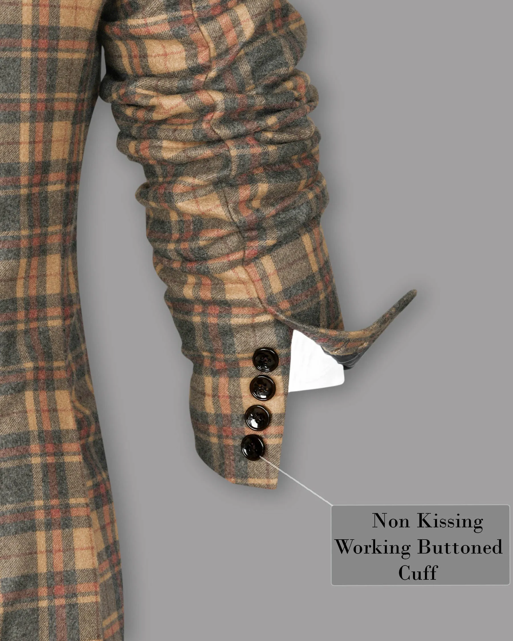 Charcoal with Orange and Red Plaid Flannel Wool Rich Double Breasted Blazer