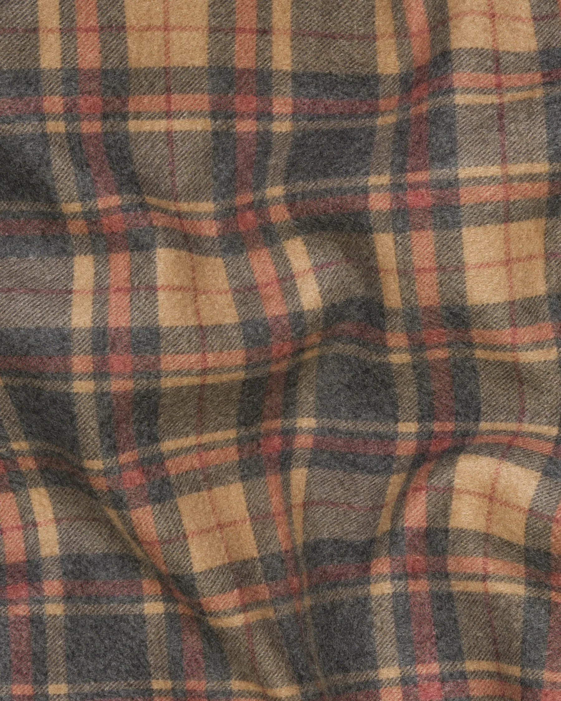 Charcoal with Orange and Red Plaid Flannel Wool Rich Double Breasted Blazer