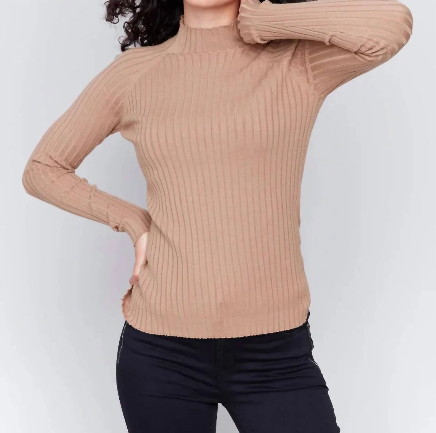 Charlie B - Basic Ribbed Knit Mock Neck Sweater