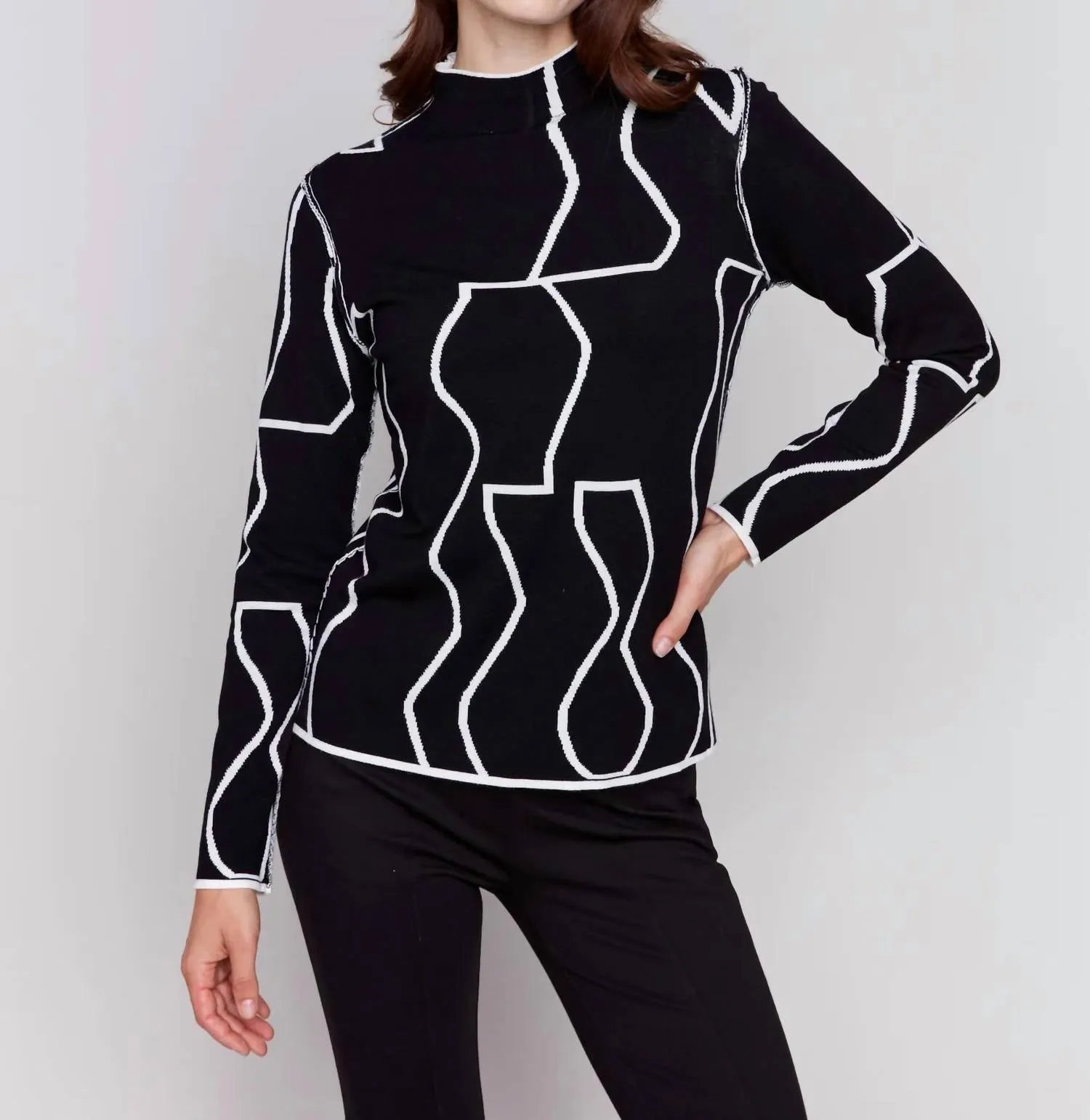 Charlie B - Reversible Jacquard Mock Neck Sweater