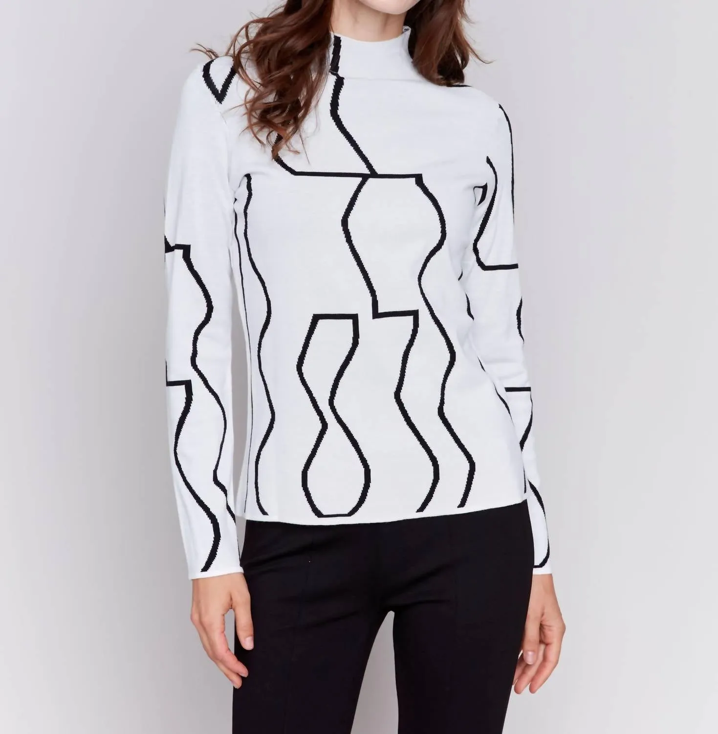 Charlie B - Reversible Jacquard Mock Neck Sweater