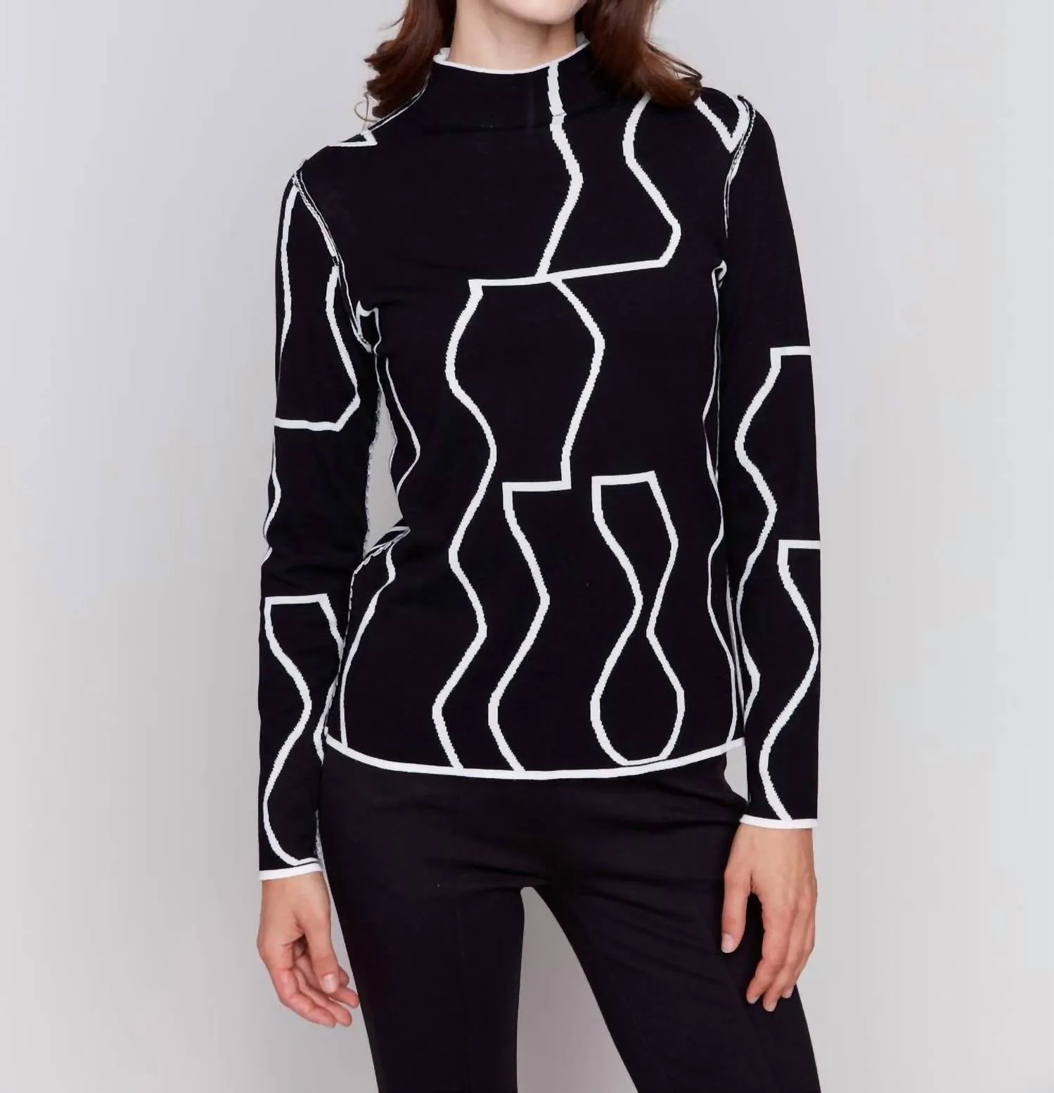 Charlie B - Reversible Jacquard Mock Neck Sweater
