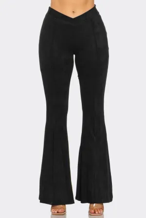 Chic Sarah Suede Bell Bottom Pants for Women - High-Waisted & Trendy Comfort Style