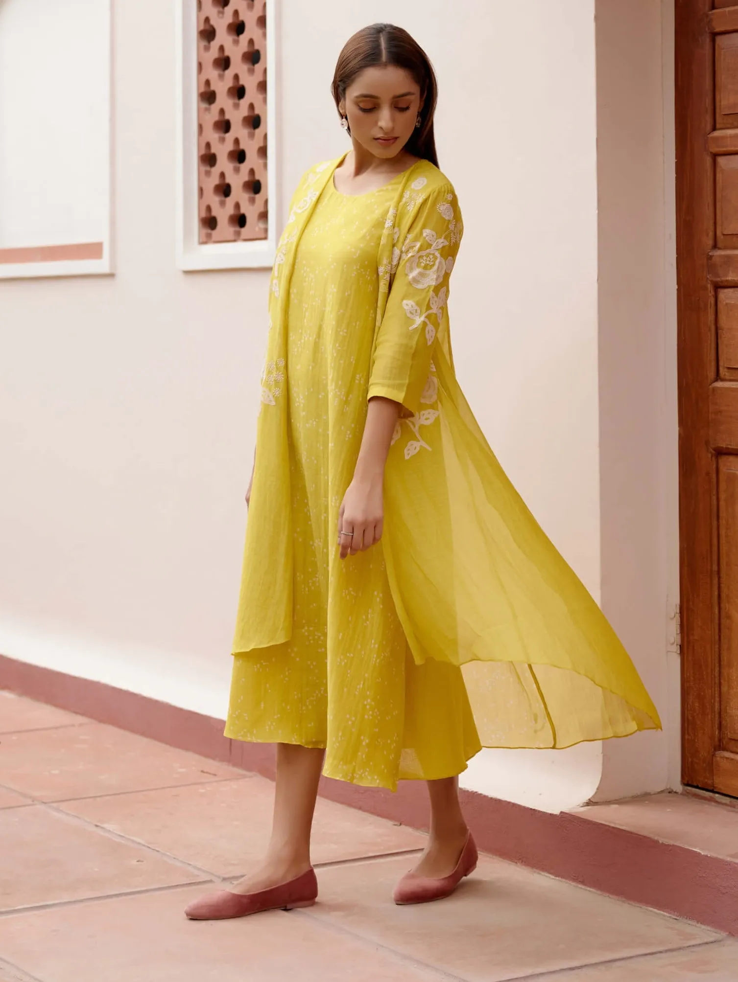 Citrine floral embroidery jacket dress