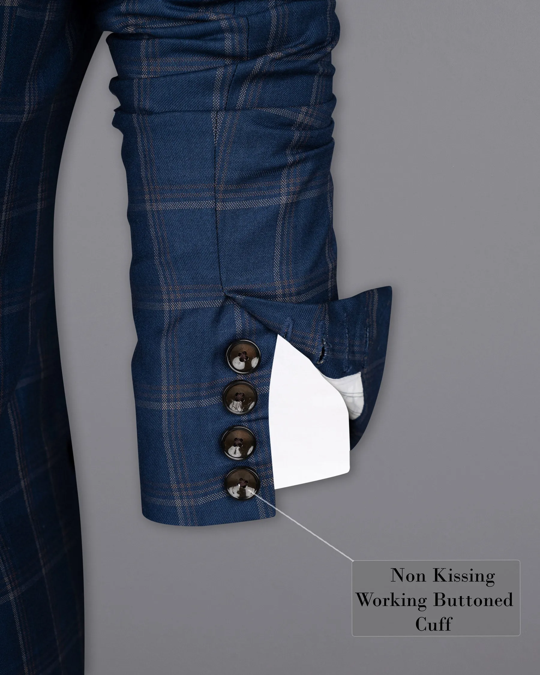 Cloud Burst Blue Super fine Windowpane Double Breasted Wool Rich Blazer