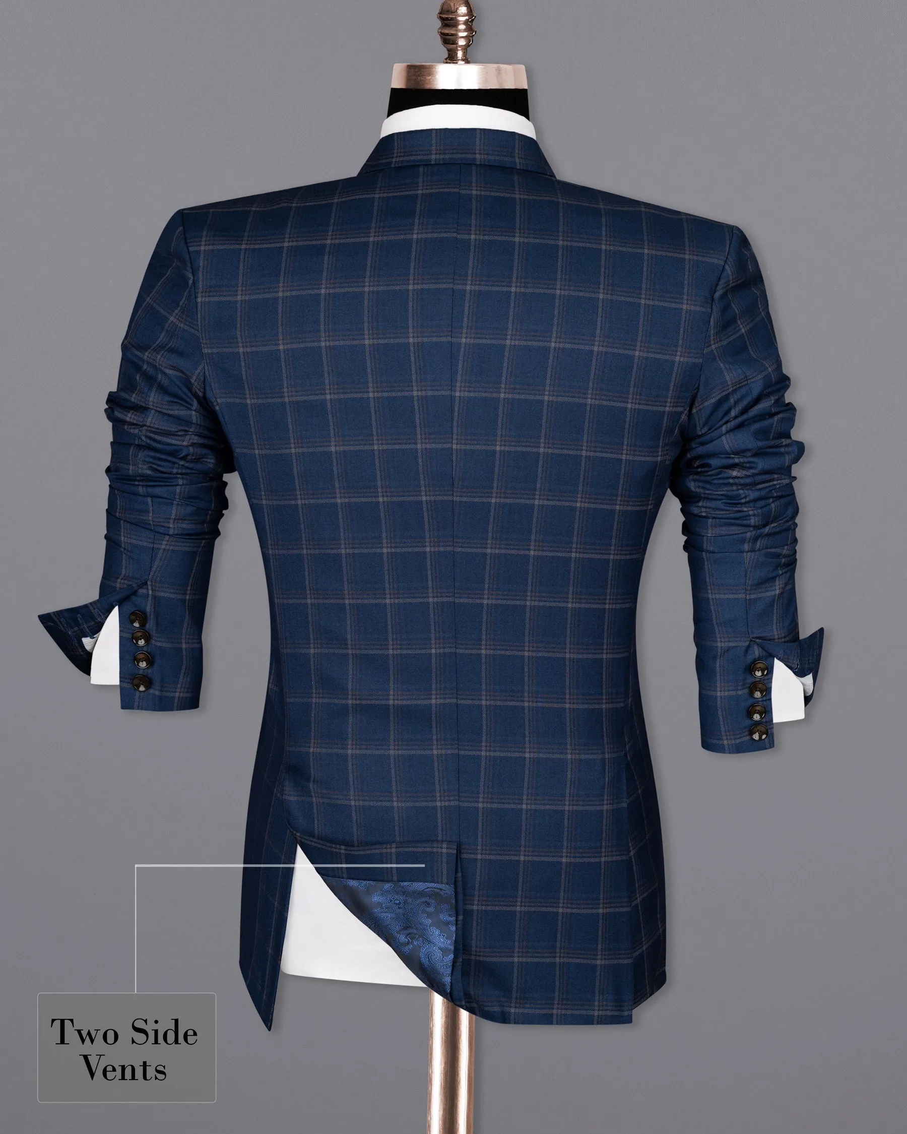 Cloud Burst Blue Super fine Windowpane Double Breasted Wool Rich Blazer