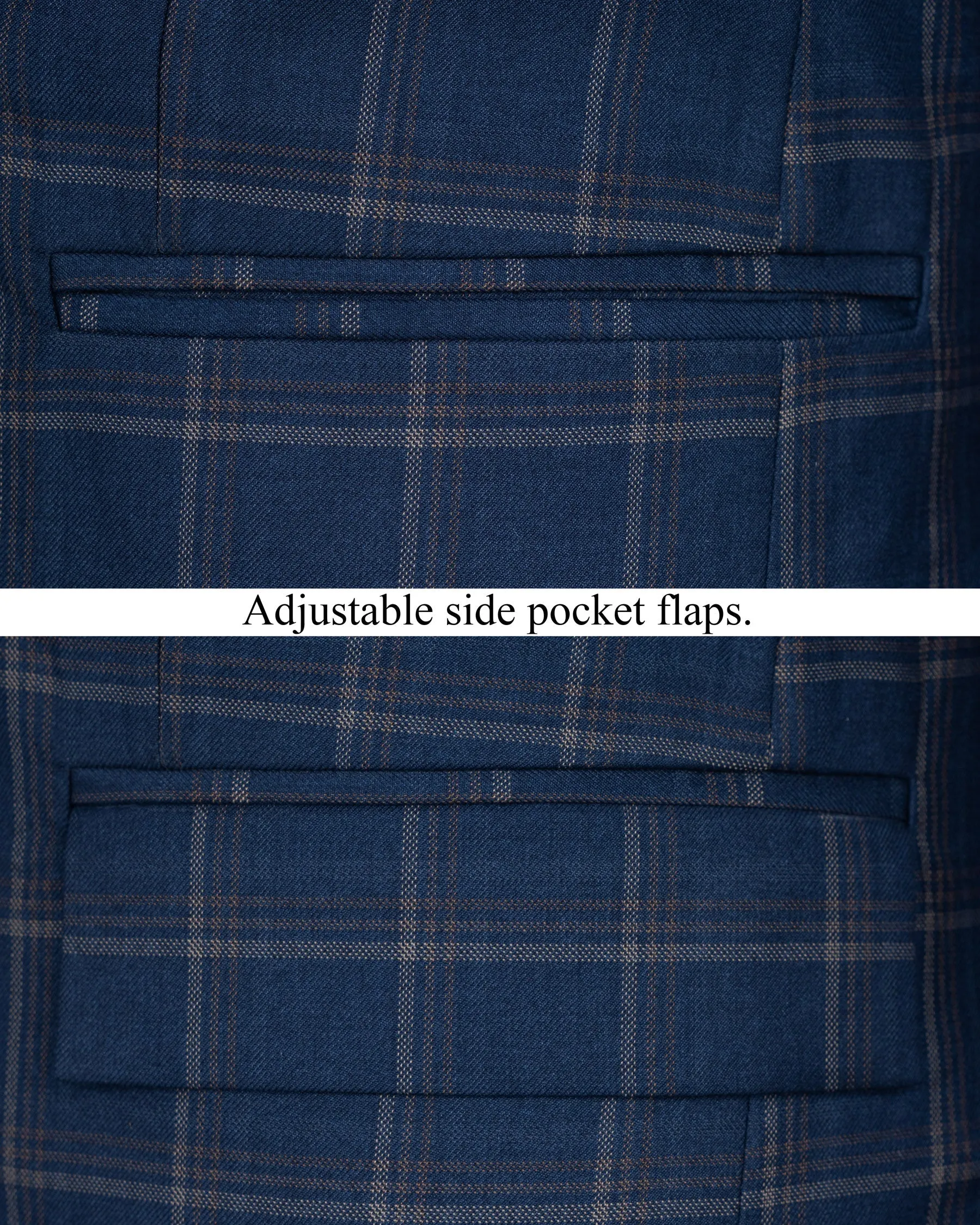 Cloud Burst Blue Super fine Windowpane Double Breasted Wool Rich Blazer