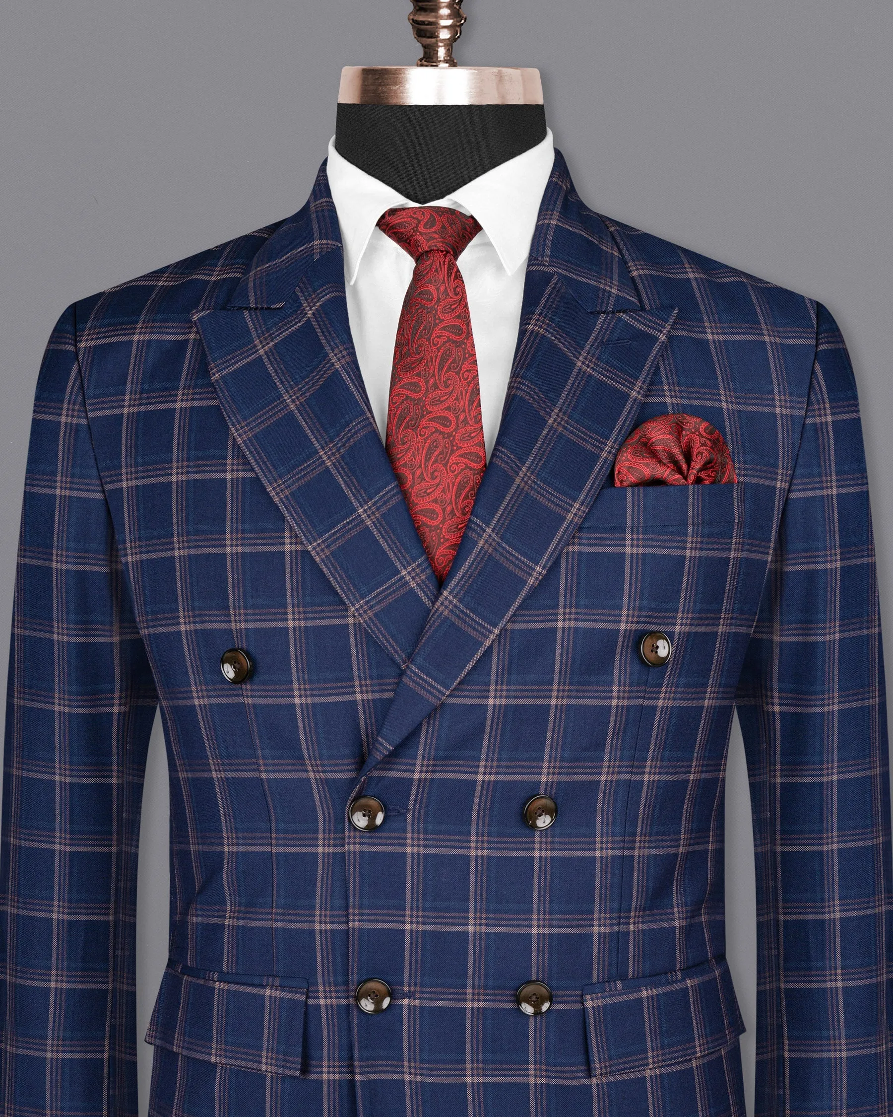 Cloud Burst Super fine windowpane Wool Rich Double Breasted Blazer