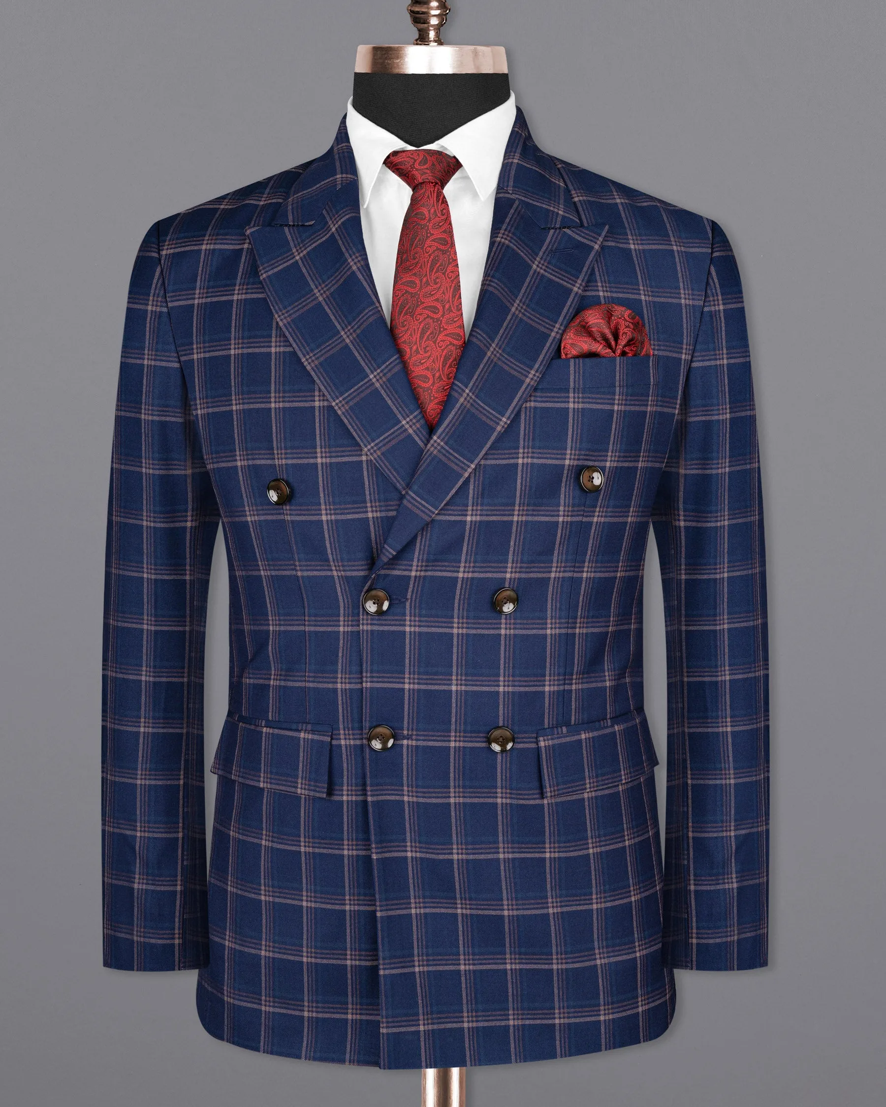 Cloud Burst Super fine windowpane Wool Rich Double Breasted Blazer