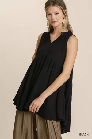 COASTAL COMFORT LINEN TUNIC TOP IN BLACK