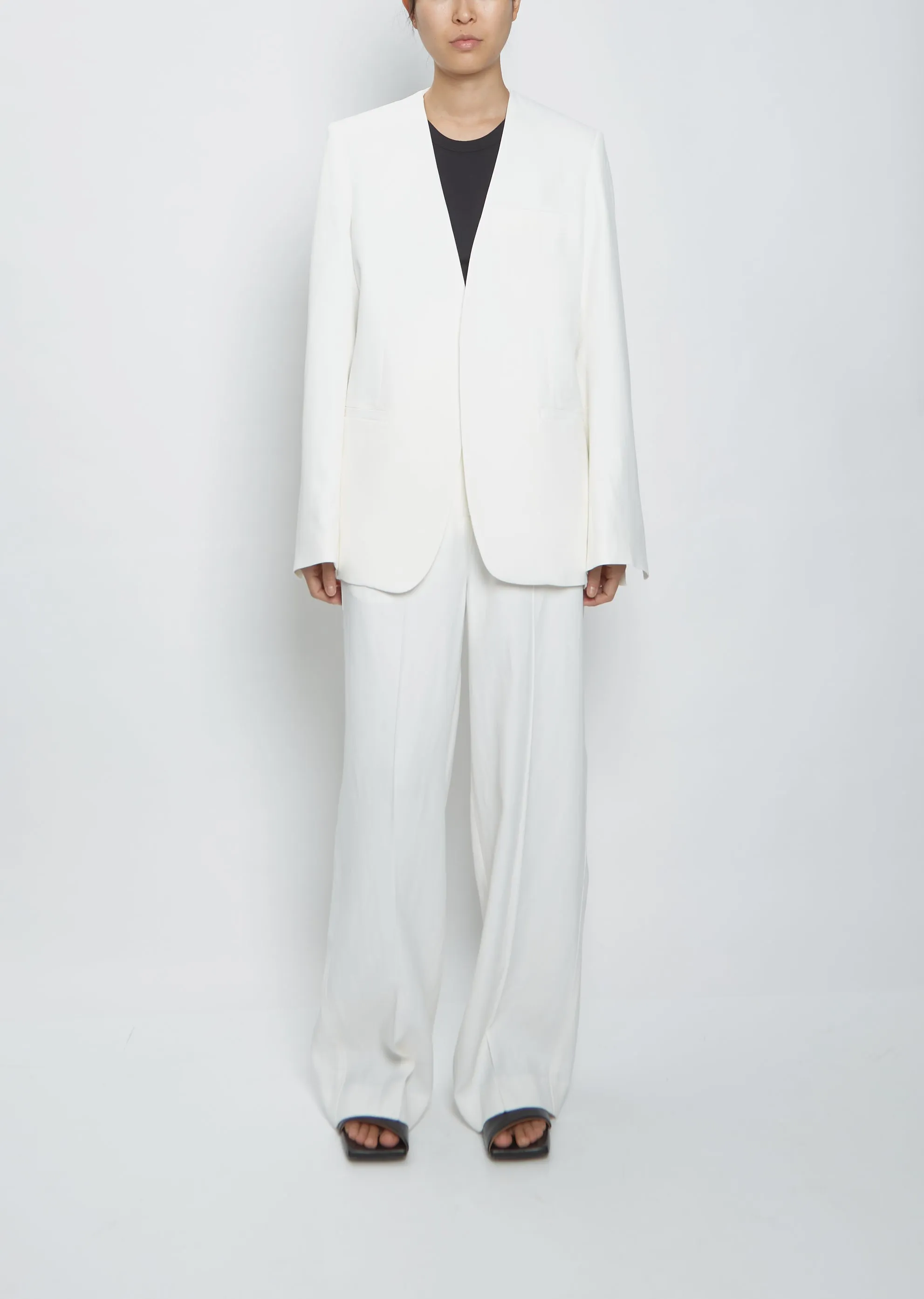 Collarless Suit Blazer