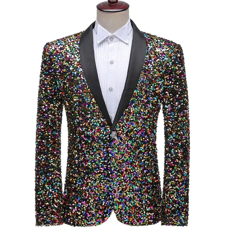 Colorful Glitter Sequin Single Button Blazer