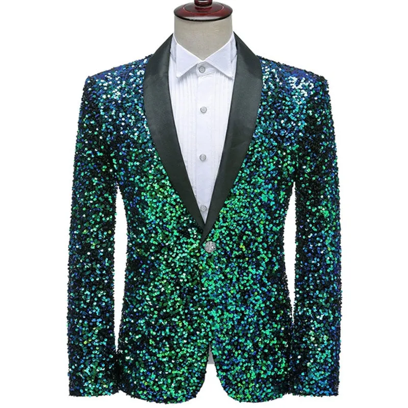 Colorful Glitter Sequin Single Button Blazer