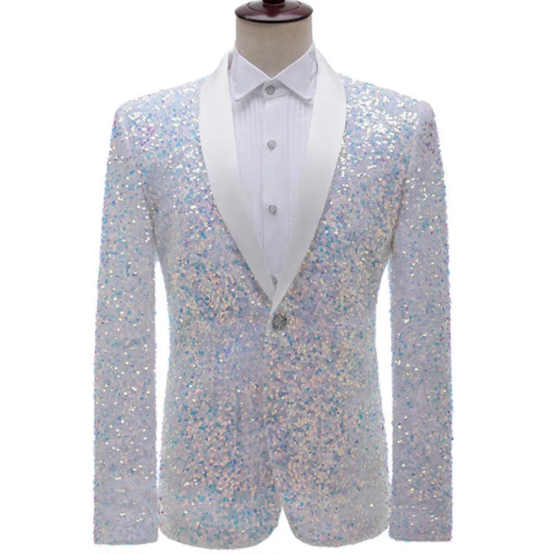 Colorful Glitter Sequin Single Button Blazer