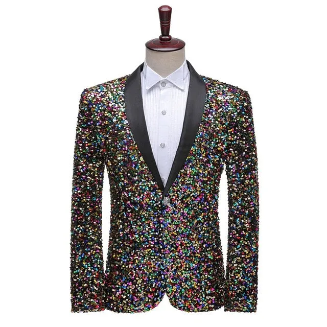 Colorful Glitter Sequin Single Button Blazer
