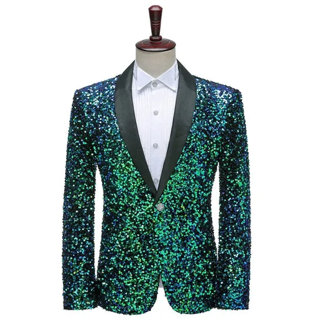 Colorful Glitter Sequin Single Button Blazer
