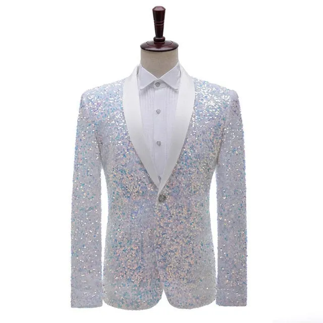 Colorful Glitter Sequin Single Button Blazer