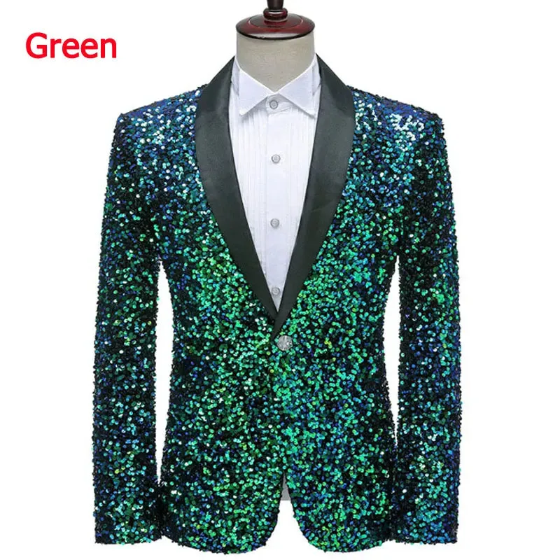 Colorful Glitter Sequin Tuxedo Blazer Men Luxury Brand Mens