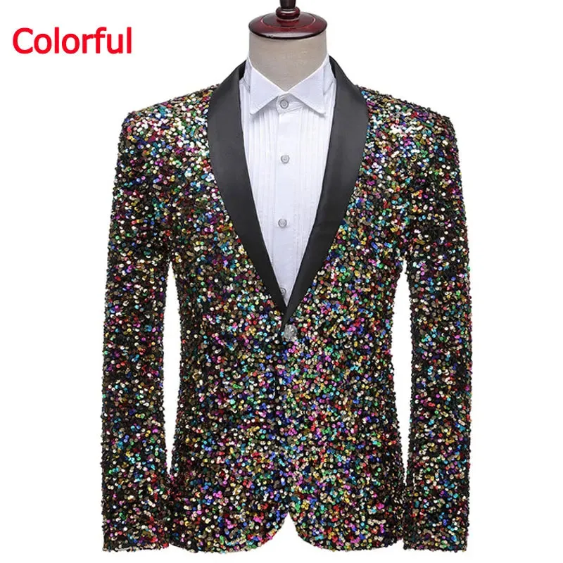 Colorful Glitter Sequin Tuxedo Blazer Men Luxury Brand Mens