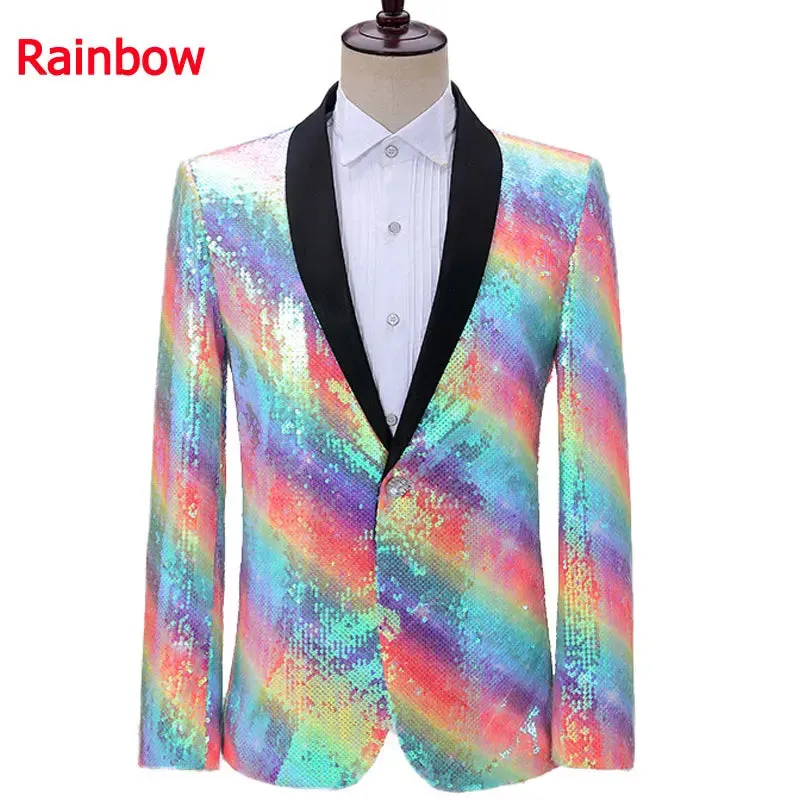 Colorful Glitter Sequin Tuxedo Blazer Men Luxury Brand Mens