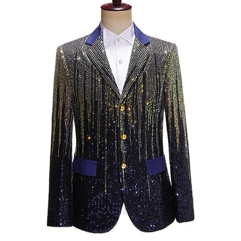 Colorful Glitter Sequin Tuxedo Blazer Men Luxury Brand Mens