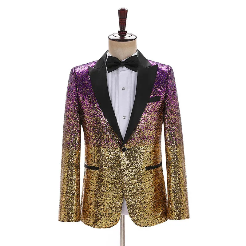 Colorful Glitter Sequin Tuxedo Blazer Men Luxury Brand Mens