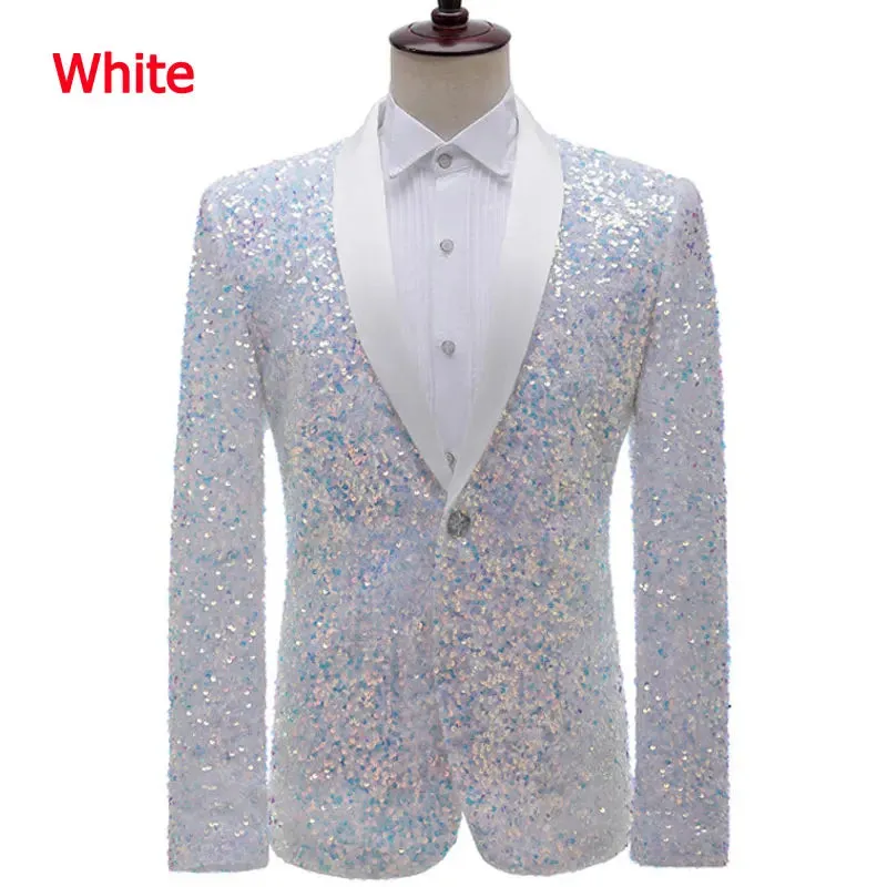 Colorful Glitter Sequin Tuxedo Blazer Men Luxury Brand Mens