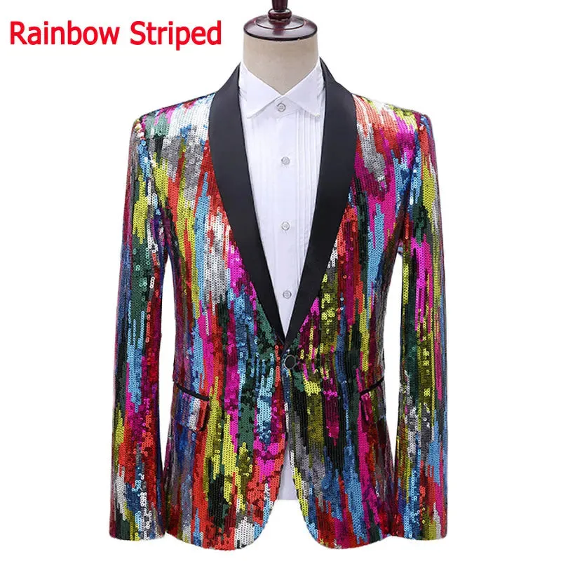 Colorful Glitter Sequin Tuxedo Blazer Men Luxury Brand Mens