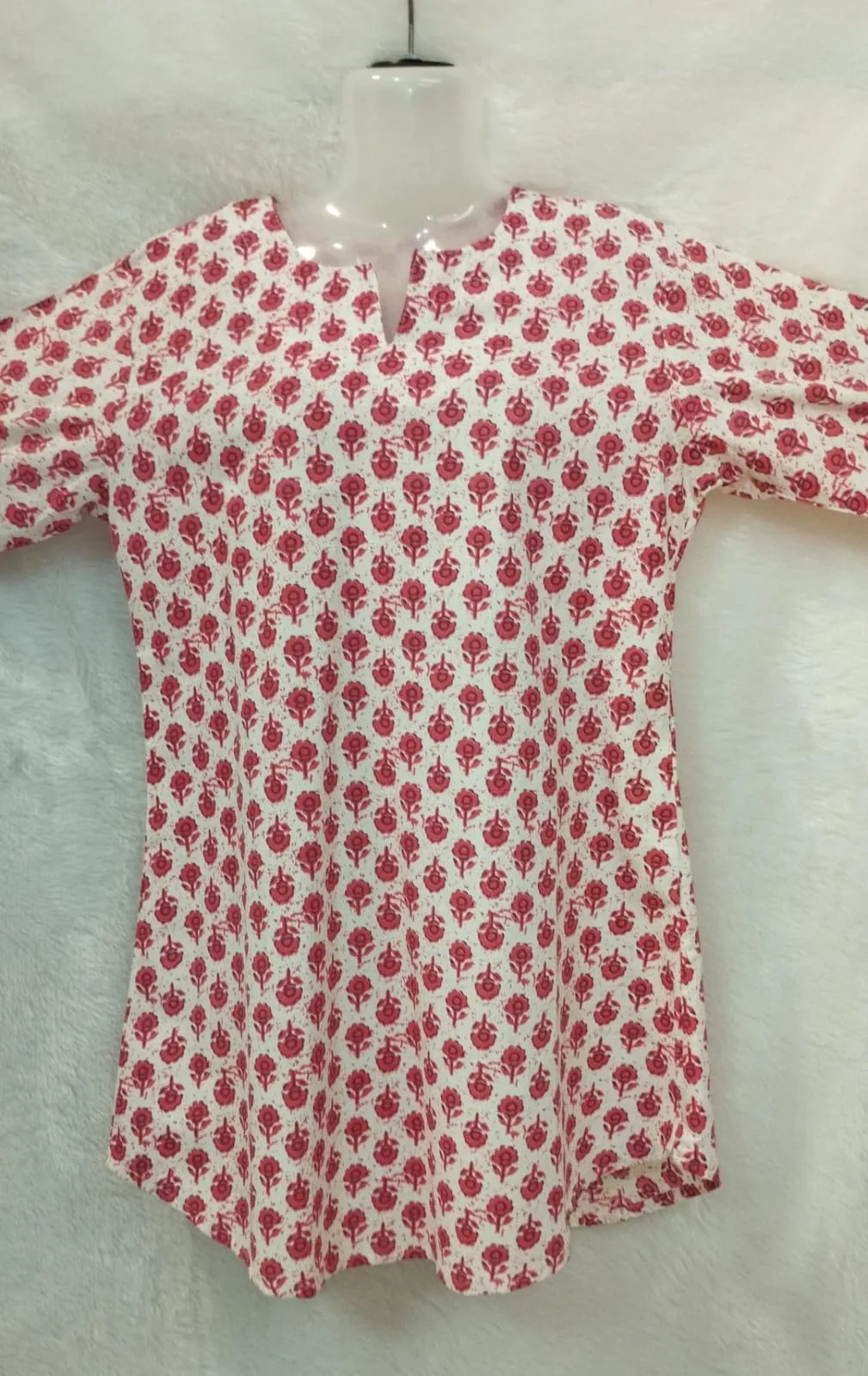 CORAL AND WHITE FLORAL KURTI