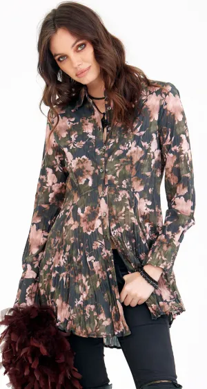 CORDOBA OLIVE FIT & FLARE BUTTON DOWN TUNIC
