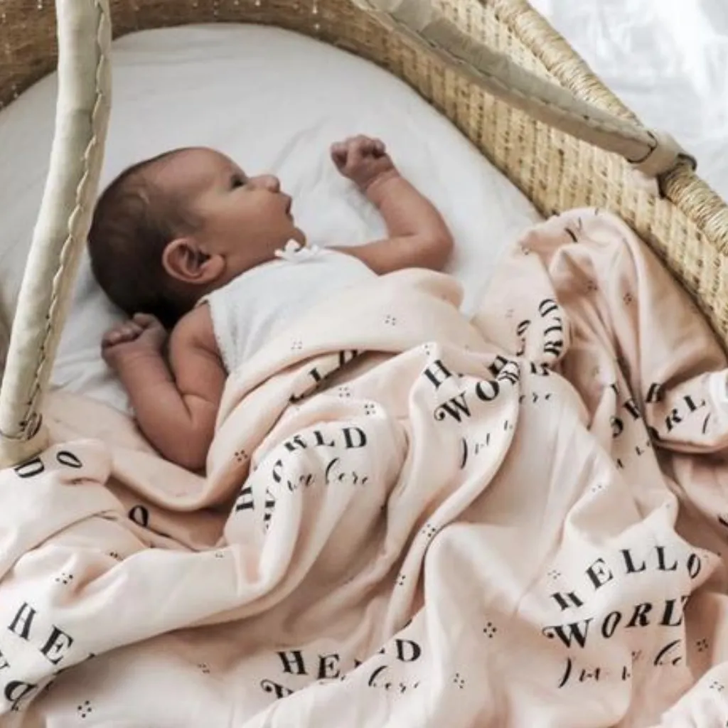 Cotton Jersey Wrap - "Hello World" Peach
