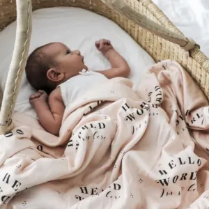 Cotton Jersey Wrap - "Hello World" Peach