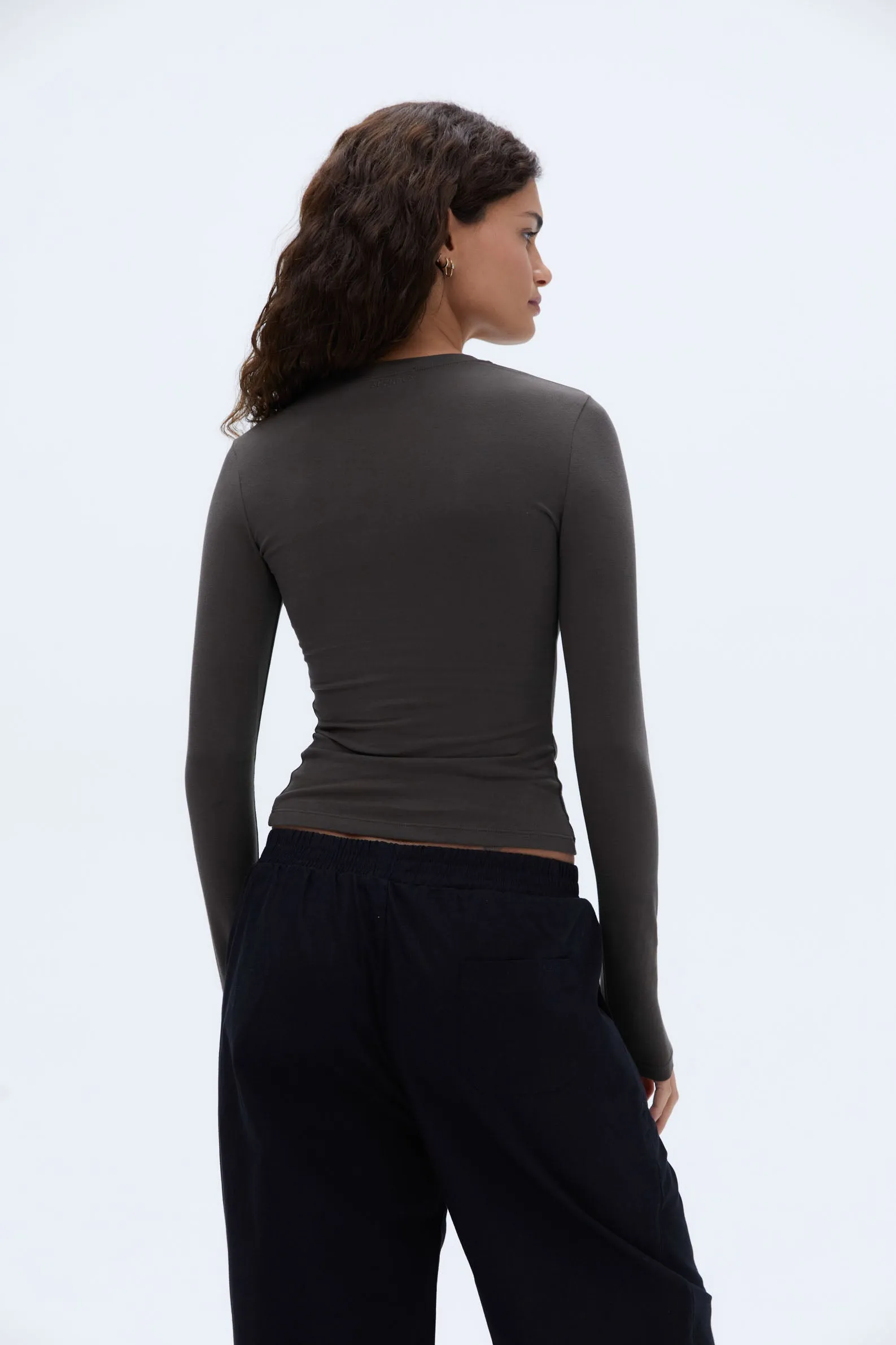 Cotton Long Sleeve Top - Forest Brown