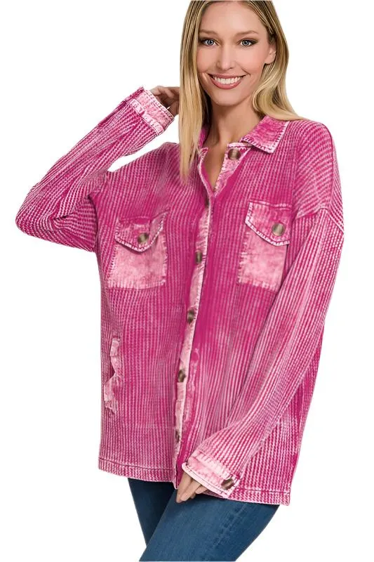 Cotton Waffle Acid Wash Shirt