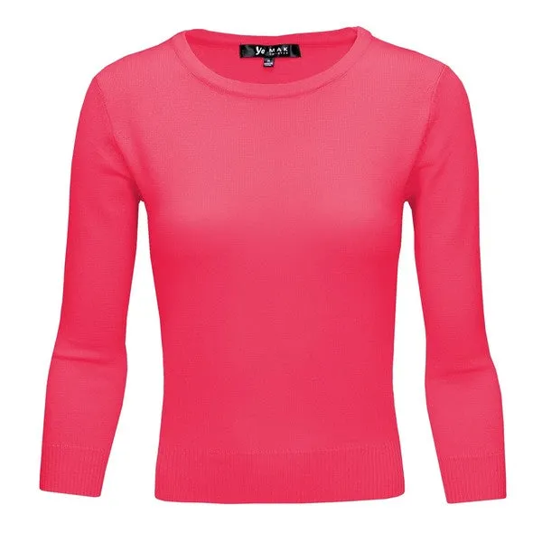 Crewneck 3/4 Sleeve Spandex Pullover Sweater
