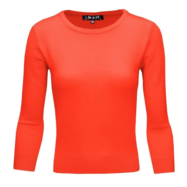 Crewneck 3/4 Sleeve Spandex Pullover Sweater