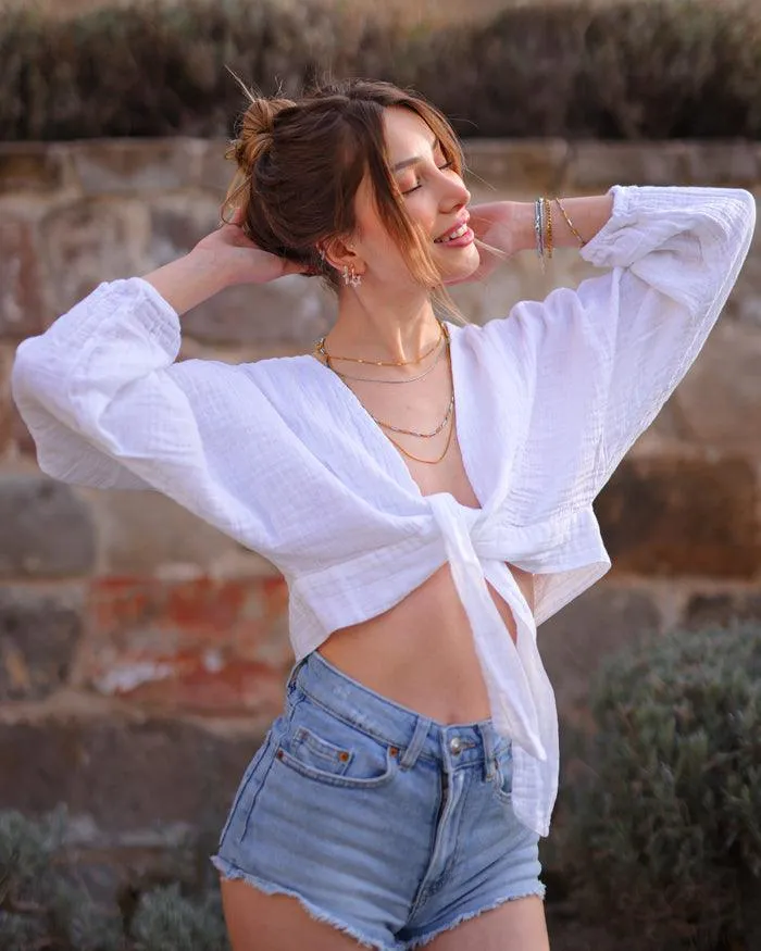 Crinkle Cotton Black Wrap Top
