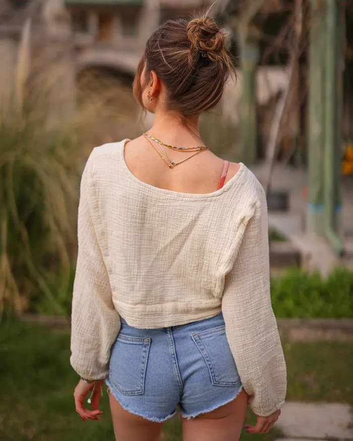 Crinkle Cotton Black Wrap Top