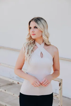 Cross My Heart Halter Top - Beige