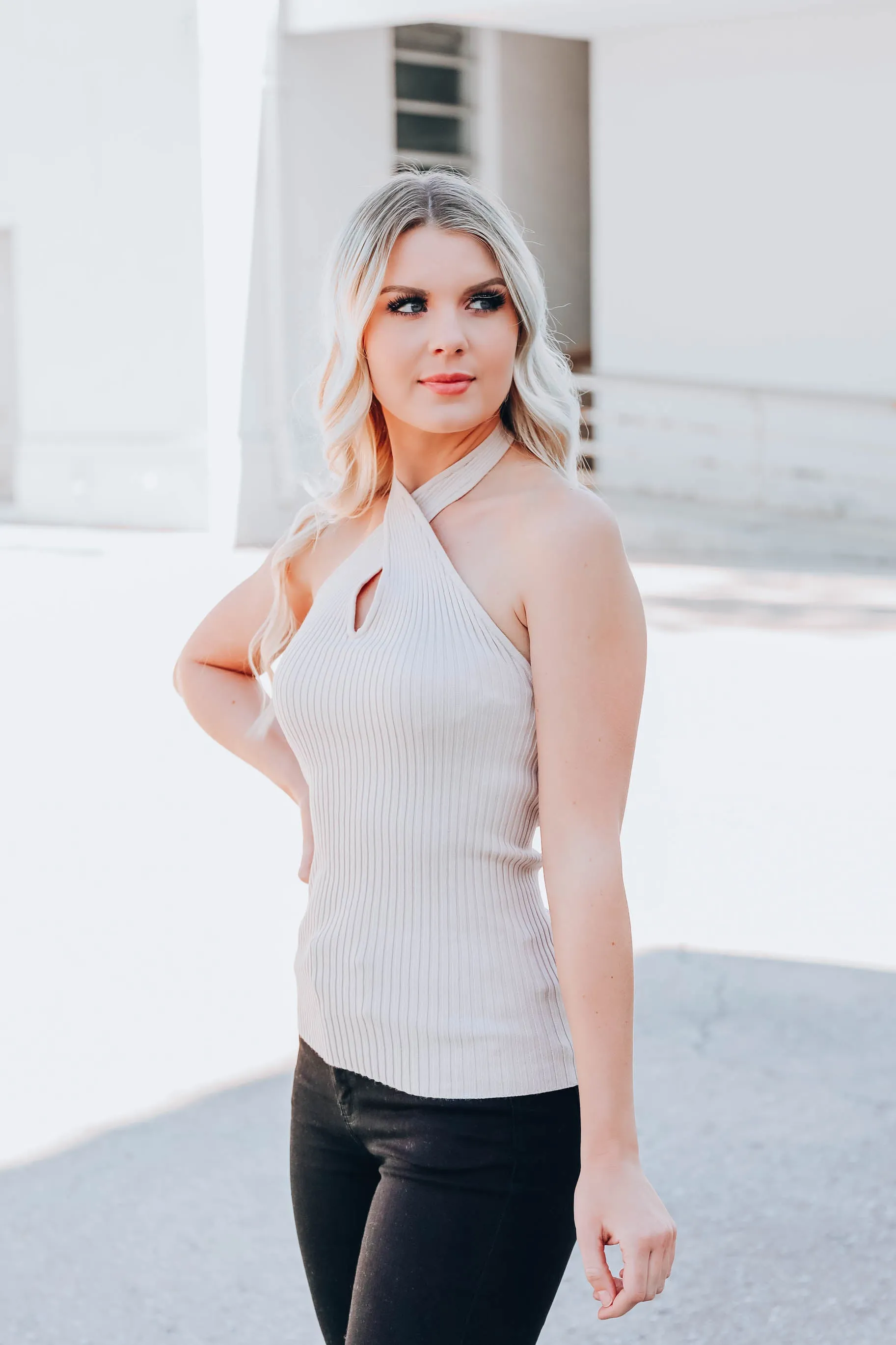 Cross My Heart Halter Top - Beige
