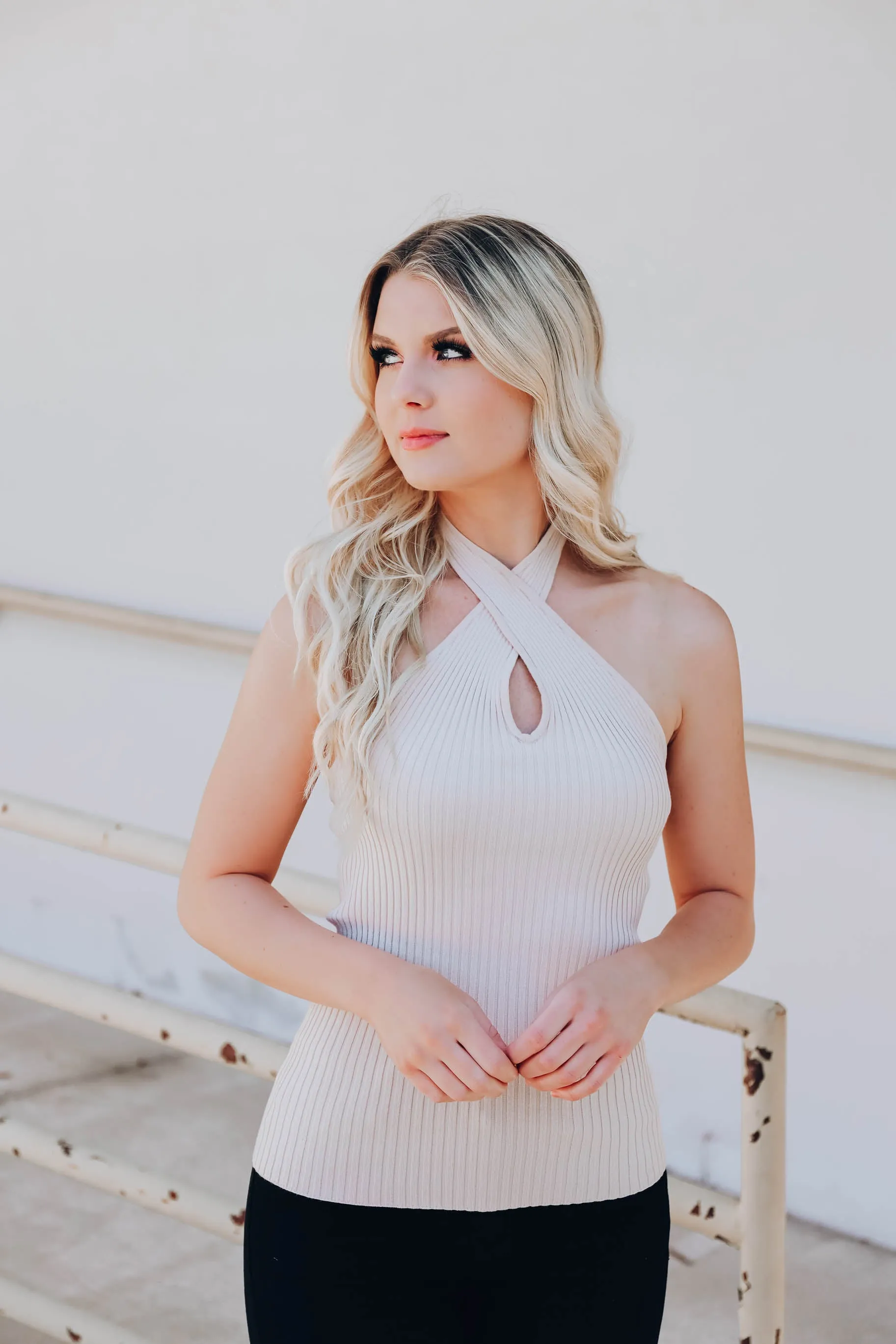 Cross My Heart Halter Top - Beige