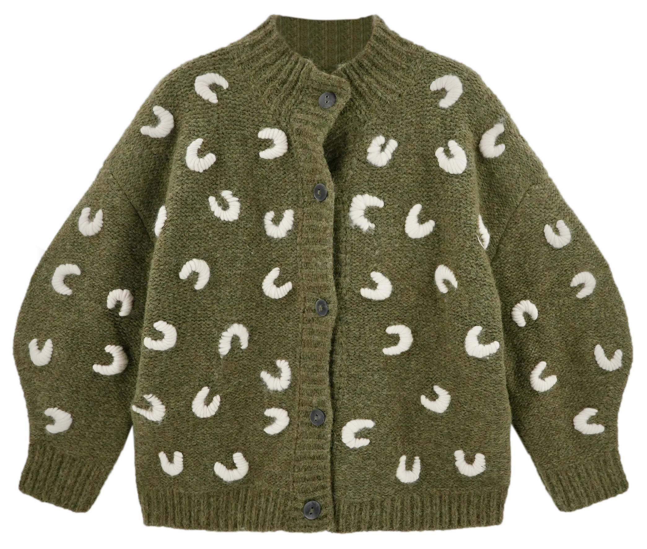 Cusco Croissant Cardigan in Olive/Ivory